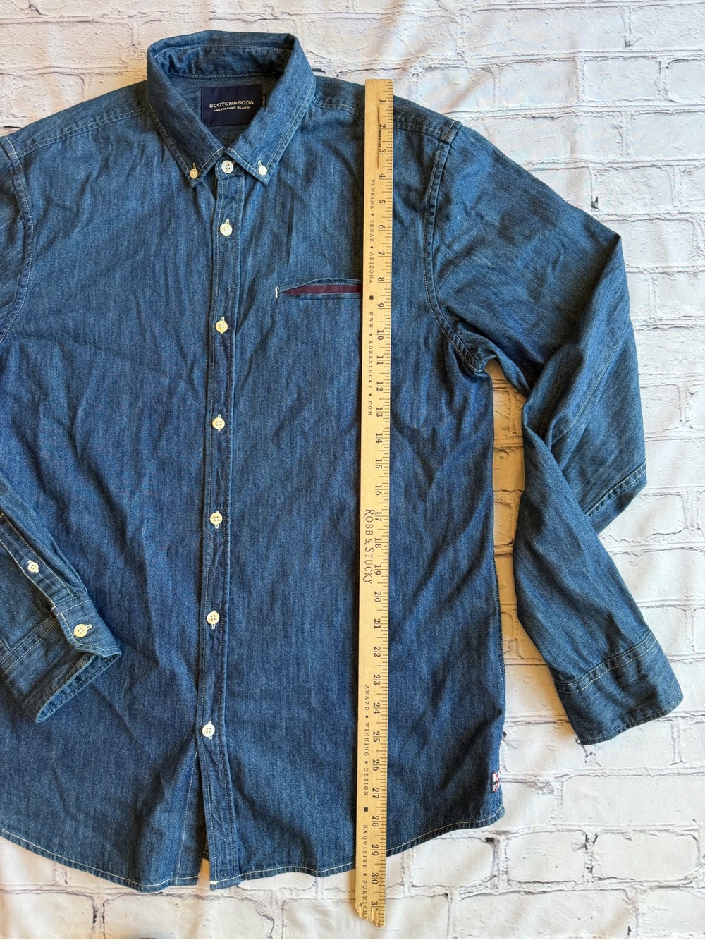 Scotch & Soda Men’s Long Sleeve Button-Down Denim Shirt Blauw EUC Size Large - Picture 14 of 16